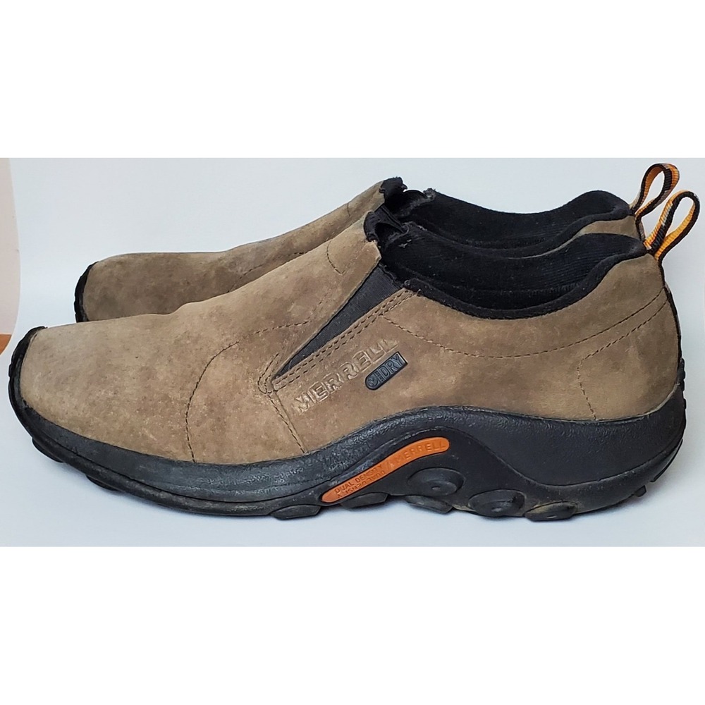 Women's 9.5 Merrell Waterproof Jungle Moc Gunsmoke Taupe Slip‎ On Leather Suede